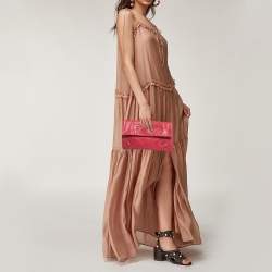 Pre Owned Balenciaga Coral Pink Leather RH Classic Envelope Clutch