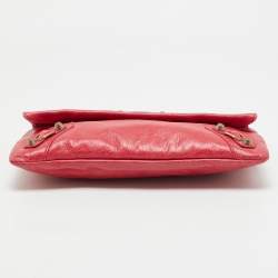 Pre Owned Balenciaga Coral Pink Leather RH Classic Envelope Clutch