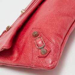 Pre Owned Balenciaga Coral Pink Leather RH Classic Envelope Clutch