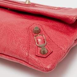 Pre Owned Balenciaga Coral Pink Leather RH Classic Envelope Clutch