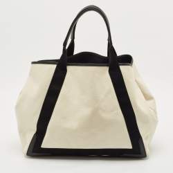Pre Owned Balenciaga Black/Off White Canvas and Leather Large Cabas Tote