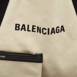 Pre Owned Balenciaga Black/Off White Canvas and Leather Large Cabas Tote