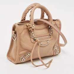 Balenciaga Beige Leather Nano City Metallic Edge Tote