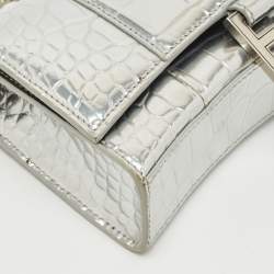 Balenciaga Silver Croc Embossed Patent Leather Hourglass Wallet on Chain