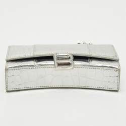 Balenciaga Silver Croc Embossed Patent Leather Hourglass Wallet on Chain