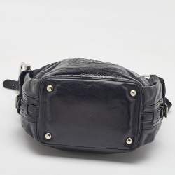 Pre Owned Balenciaga Black Leather Monogram Crest Double Zip Hobo