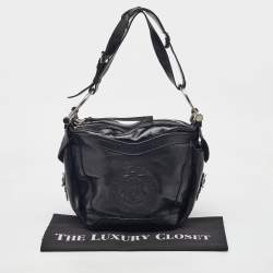 Pre Owned Balenciaga Black Leather Monogram Crest Double Zip Hobo
