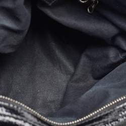Pre Owned Balenciaga Black Leather Monogram Crest Double Zip Hobo