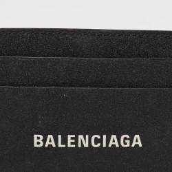 Pre Owned Balenciaga Black Glitter Leather Logo Card Holder