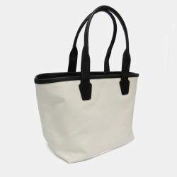 Pre Owned Balenciaga Jumbo Small Canvas Leather Tote Bag Black Off-white