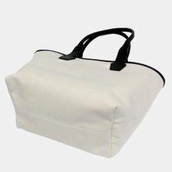 Pre Owned Balenciaga Jumbo Small Canvas Leather Tote Bag Black Off-white