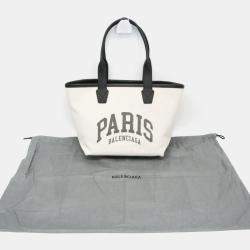 Pre Owned Balenciaga Jumbo Small Canvas Leather Tote Bag Black Off-white