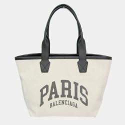 Balenciaga Jumbo Small Canvas Leather Tote Bag Black Off-white