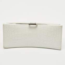 Pre Owned Balenciaga White Croc Embossed Leather Small Hourglass Top Handle Bag