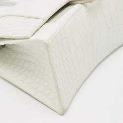 Pre Owned Balenciaga White Croc Embossed Leather Small Hourglass Top Handle Bag