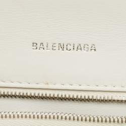 Pre Owned Balenciaga White Croc Embossed Leather Small Hourglass Top Handle Bag