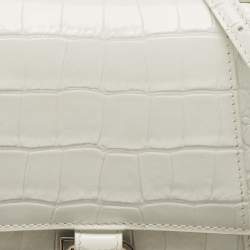 Pre Owned Balenciaga White Croc Embossed Leather Small Hourglass Top Handle Bag