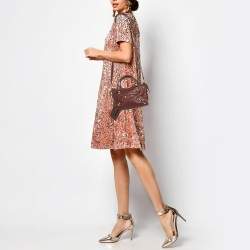 Pre Owned Balenciaga Burgundy Croc Embossed Leather Mini Classic City Bag