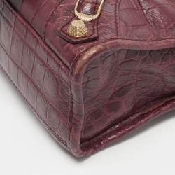 Pre Owned Balenciaga Burgundy Croc Embossed Leather Mini Classic City Bag