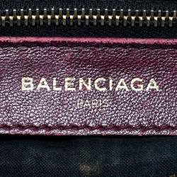 Pre Owned Balenciaga Burgundy Croc Embossed Leather Mini Classic City Bag
