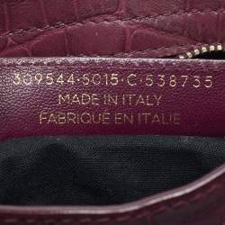 Pre Owned Balenciaga Burgundy Croc Embossed Leather Mini Classic City Bag