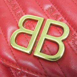 Pre Owned Balenciaga BB Logo Red Leather Shoulder Bag