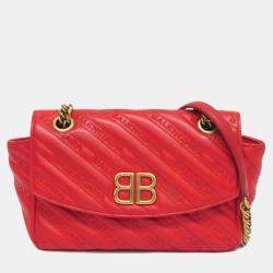 Pre Owned Balenciaga BB Logo Red Leather Shoulder Bag
