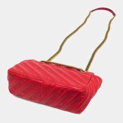 Pre Owned Balenciaga BB Logo Red Leather Shoulder Bag