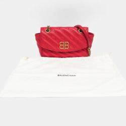 Pre Owned Balenciaga BB Logo Red Leather Shoulder Bag