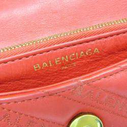 Pre Owned Balenciaga BB Logo Red Leather Shoulder Bag