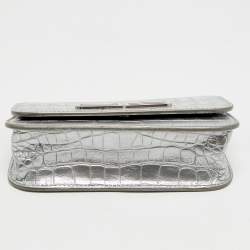 Pre Owned Balenciaga Silver Croc Embossed Leather Gossip Wallet on Chain