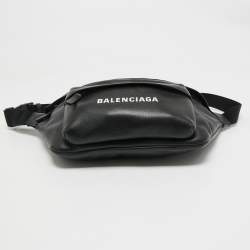 Pre Owned Balenciaga Black Leather Everyday Logo Belt Bag