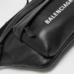 Pre Owned Balenciaga Black Leather Everyday Logo Belt Bag