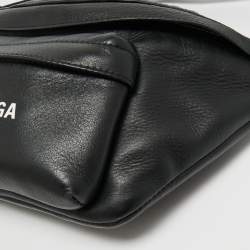 Pre Owned Balenciaga Black Leather Everyday Logo Belt Bag