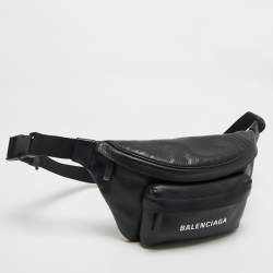 Pre Owned Balenciaga Black Leather Everyday Logo Belt Bag