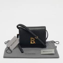 Pre Owned Balenciaga Black Leather B Logo Crossbody Bag