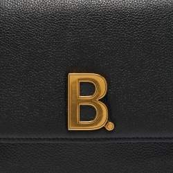 Pre Owned Balenciaga Black Leather B Logo Crossbody Bag