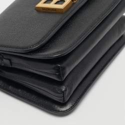 Pre Owned Balenciaga Black Leather B Logo Crossbody Bag