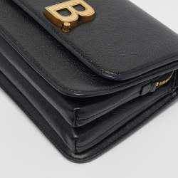 Pre Owned Balenciaga Black Leather B Logo Crossbody Bag