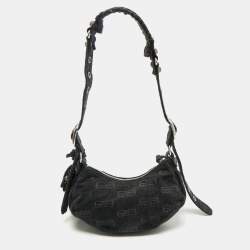 Pre Owned Balenciaga Black Denim Monogram XS Le Cagole Shoulder Bag