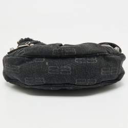 Pre Owned Balenciaga Black Denim Monogram XS Le Cagole Shoulder Bag