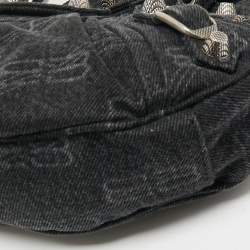 Pre Owned Balenciaga Black Denim Monogram XS Le Cagole Shoulder Bag