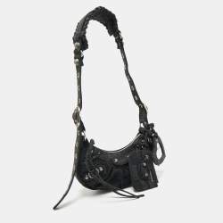Pre Owned Balenciaga Black Denim Monogram XS Le Cagole Shoulder Bag