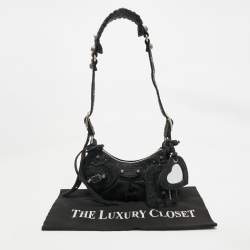 Pre Owned Balenciaga Black Denim Monogram XS Le Cagole Shoulder Bag