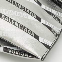 Pre Owned Balenciaga Silver Monogram Leather Plastic Bag Tote