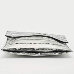 Pre Owned Balenciaga Silver Monogram Leather Plastic Bag Tote