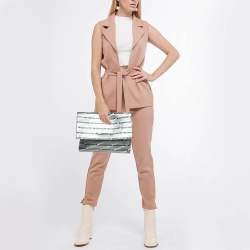 Pre Owned Balenciaga Silver Monogram Leather Plastic Bag Tote