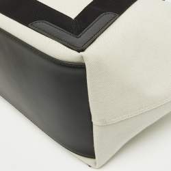 Pre Owned Balenciaga Off White/Black Canvas and Leather S Navy Cabas Tote