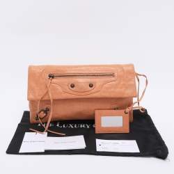 Pre Owned Balenciaga Rose Blush Leather Classic Envelope Clutch