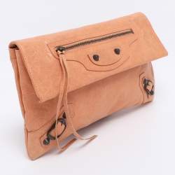 Pre Owned Balenciaga Rose Blush Leather Classic Envelope Clutch
